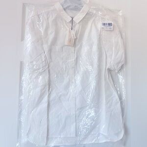 Off White Button Down Bubble Sleeve Shirt 100% Cotton Top